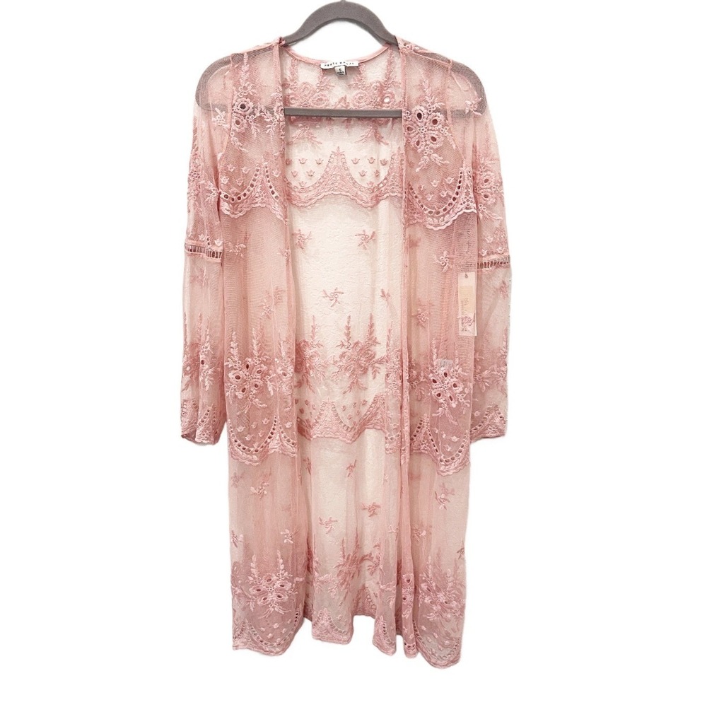 Blush Pink Bohemian Coastal Cowgirl Sheer Duster Cardigan Kimono Size Small NWT